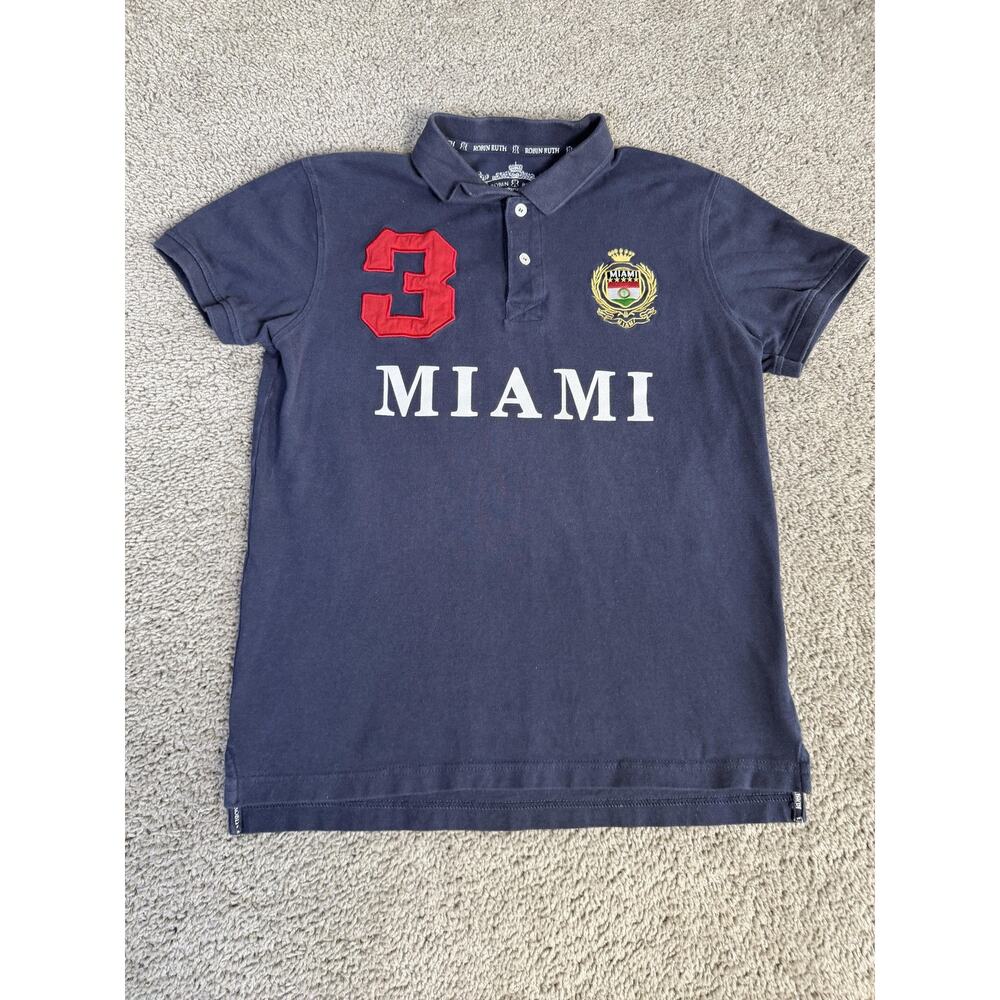 Robin Ruth Polo Shirt Mens L Blue 100% Cotton Tagless Collared Miami Logo